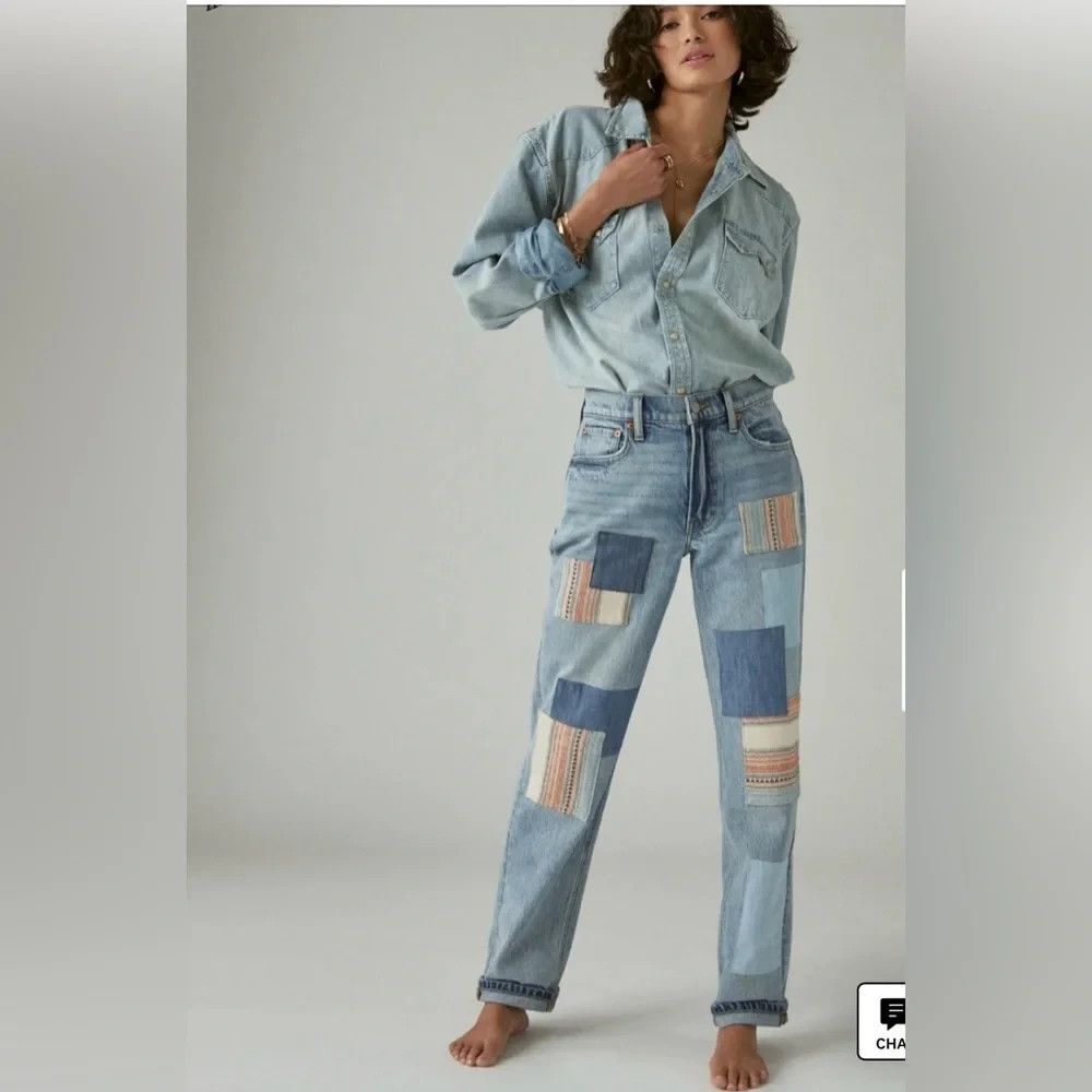 LUCKY BRAND Legend Boyfriend Mid Rise Relaxed Straight Patchwork Jeans  8/29